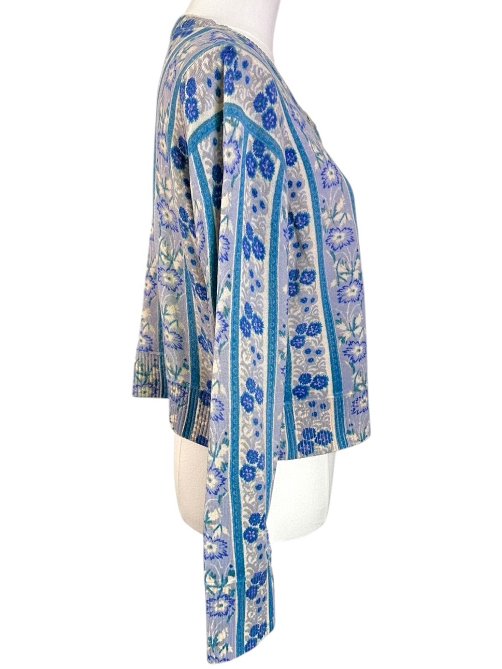 Free People Nocturnal Cashmere Cardi Cardigan Sweater Cottage Blue Floral XL - Picture 10 of 15